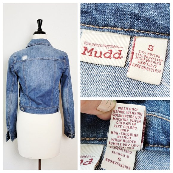 Mudd Denim Jacket Distressed Denim Button Up Jean Jacket S - Picture 10 of 11